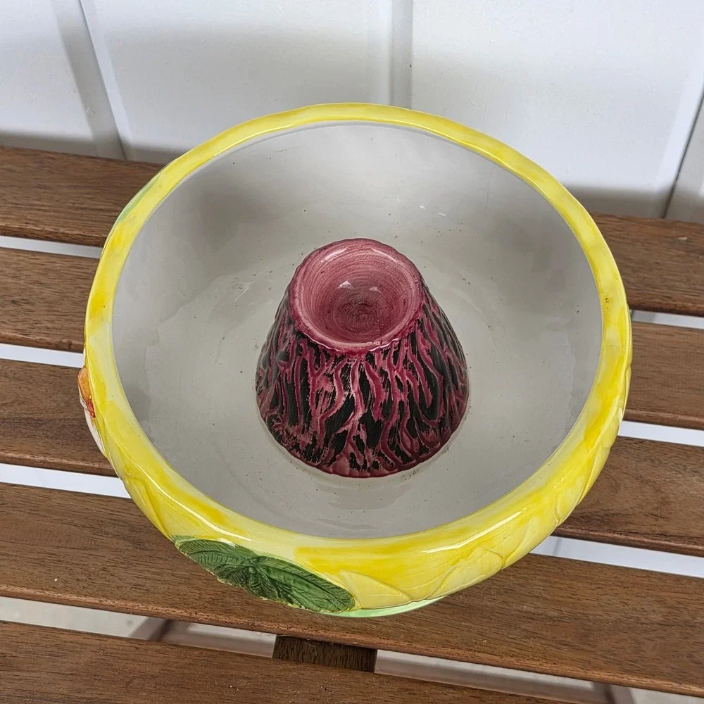 Vtg Tiki Bowl Volcano Ceramic 48oz Hula Girl Palm Tree Luau Party hawai scorpion